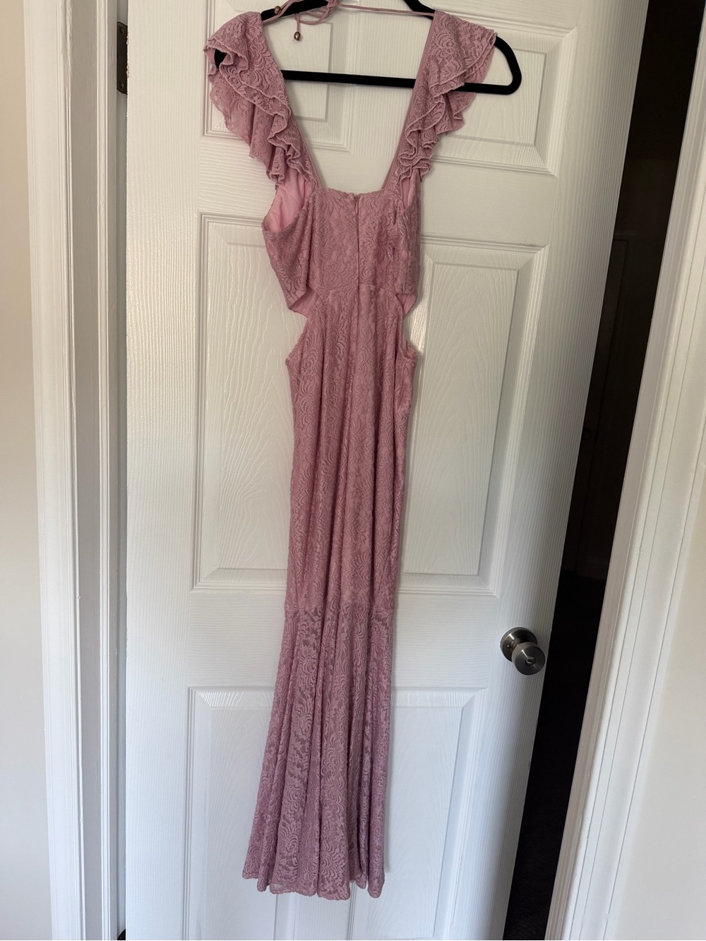 Angel Biba Dusty Pink Lace Ruffle-Shoulder Maxi Dress